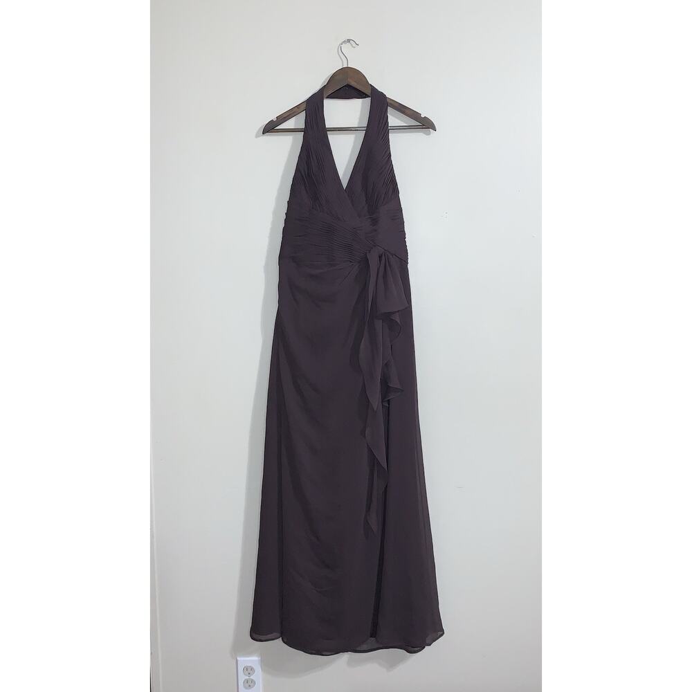David's Bridal Brown Chiffon Halter Draped Cascade Formal Dress Sz 10 StyleF1268